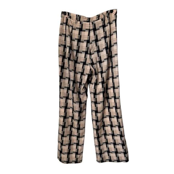 Pretty Garbage Pants Womens Size L Black Beige Checkered Plaid Wide Leg Boho - Picture 8 of 16